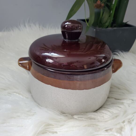 Vintage Stoneware Ceramic Glazed Bean Crock Pot - Picture 1 of 7